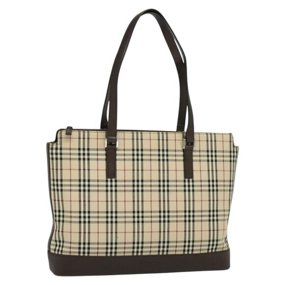 BURBERRY Nova Check Tote Bag Canvas Beige Silver - Picture 1 of 16